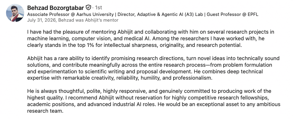 Recommendation from Behzad Bozorgtabar