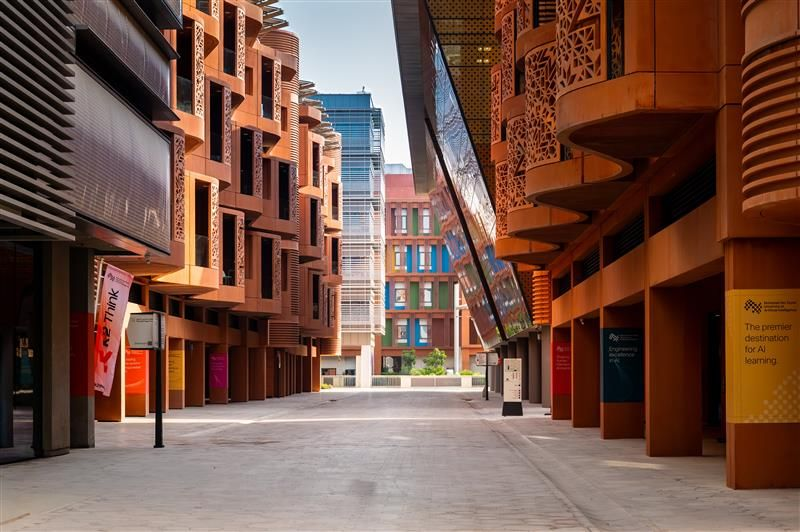 MBZUAI campus street with university branding